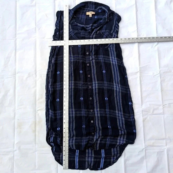 Triple Five Soul Button Front Plaid Tunic Dress  - Navy Blue Size Woman Medium - Picture 2 of 8